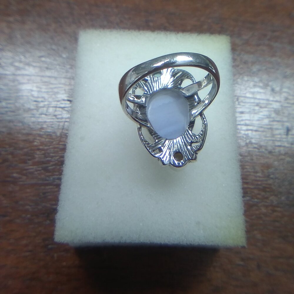 Blue Lace Agate Statement Silver Ring - image 3